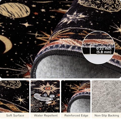 Vacuum-Friendly, 5x7 Washable Area Rug, Black Gold Beige Red
