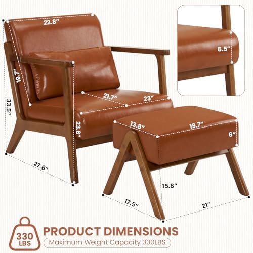 MOJAY Modern Accent Chair with Ottoman, PU Leather Upholstered Armchair Livin...
