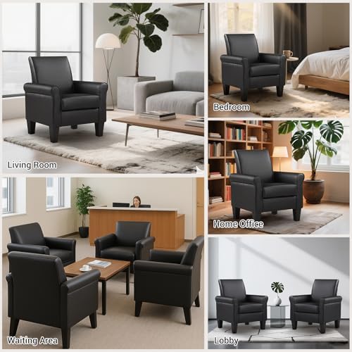 Modern Faux Leather Accent Chair, Upholstered Living Room Armchairs Comfy Sin...