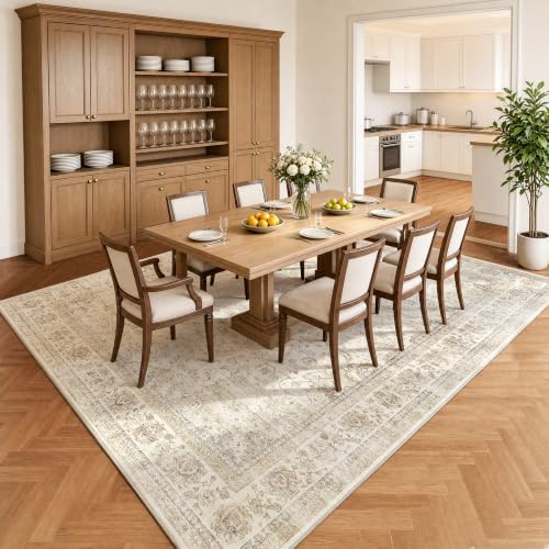 8x10 Beige Neutral Vintage Distressed Traditional Area Rug