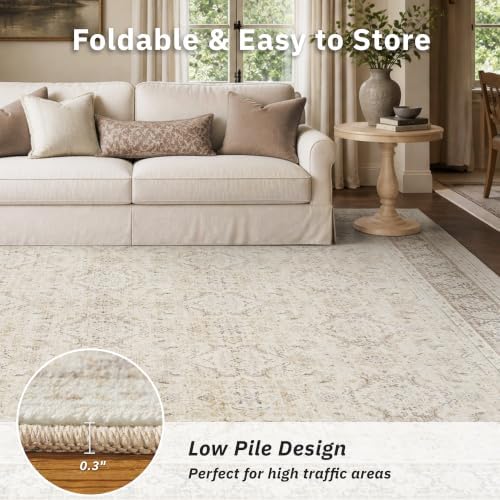 RESARE 5x7 Washable Area Rug Beige Vintage Distressed Rugs for Living Room