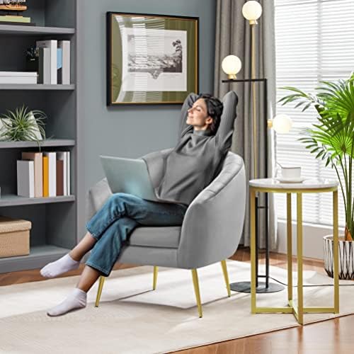 Yaheetech Barrel Accent Chair, Modern Cozy Vanity Chair, Gray