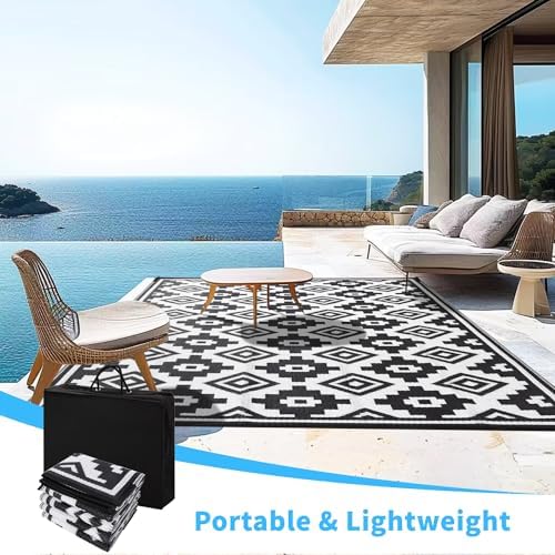 Shilucheng 8x10 ft Outdoor Rug for Patio, Modern Waterproof Area Rug