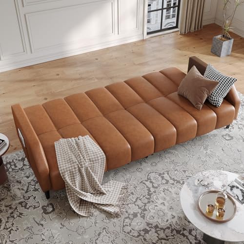 Fadware Faux Leather Couch, Convertible Futon Sofa Bed with Adjustable Backre...