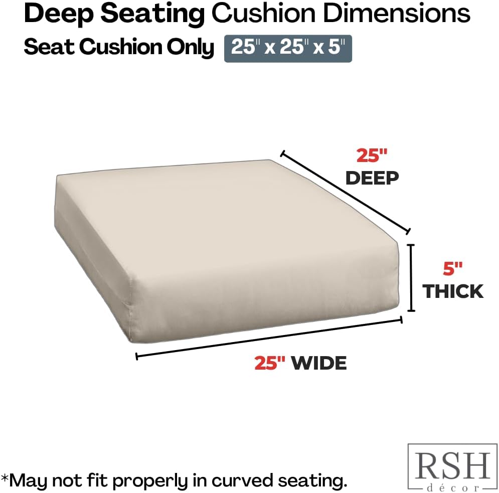 RSH DรCOR Set of 2 Deep Seating Chair Cushions | 25" x 25" x 5"...