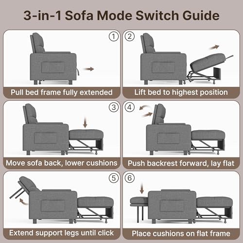 Gizoon Convertible Sofa Bed Modern Couch Bed & Small Loveseat Sleeper, Grey