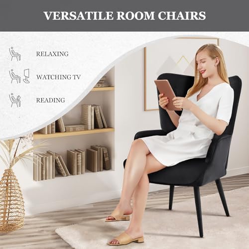Furnimart Black Velvet Accent Chair Mid Century Modern Living Room Chairs; Co...