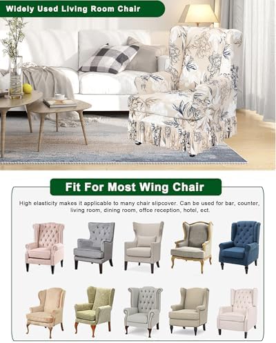 CRFATOP 2 Piece Stretch Wingback Chair Cover with Skirt for Living Room,02