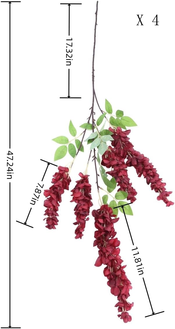 4pcs 47.2in Artificial Fake Wisteria Hanging Flower Garland Silk(crimson)
