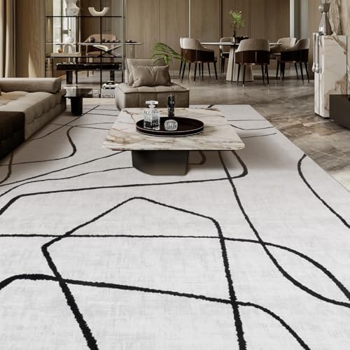 YIHOUSE 9x12 Washable Modern Abstract Black White Area Rug