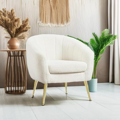 Yaheetech Barrel Accent Chair, Modern Cozy Vanity Chair, Ivory