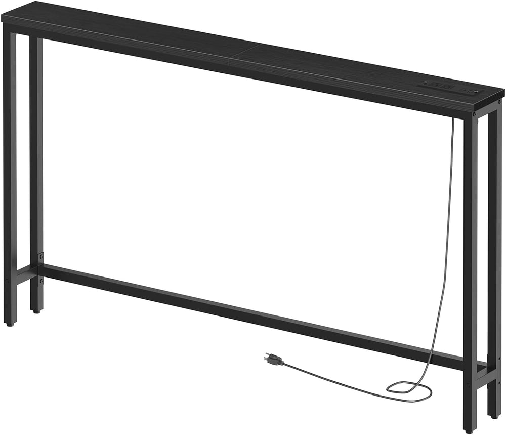 HOOBRO 55.1" Narrow Console Table with Power Outlets, 5.9" Behind C...