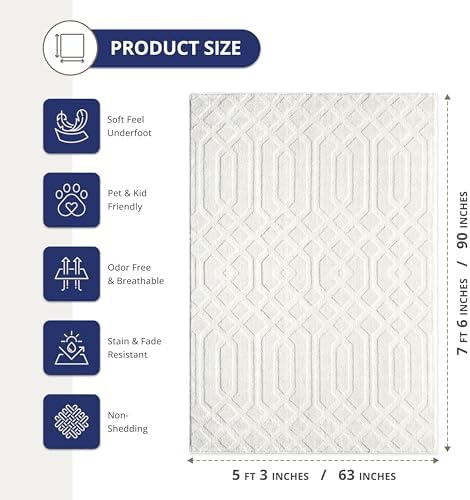 Abani Cozy Cream Area Rug for Living Room, Bedroom - Geometric Diamond Patter...