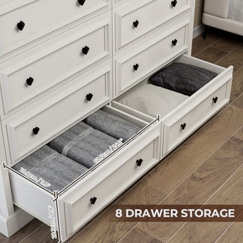 VVFLU Farmhouse 8 Drawer Dresser for Bedroom, 54" Wide Wood Dresser with...