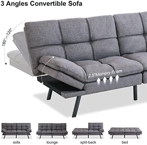 Maxspeed Futon Sofa Bed, Memory Foam Couch Convertible Loveseat, Sleeper Sofa...