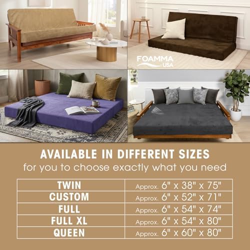 FoammaUSA Premium Corduroy Futon Couch Mattress – Made in USA 6-Inch Memory F...