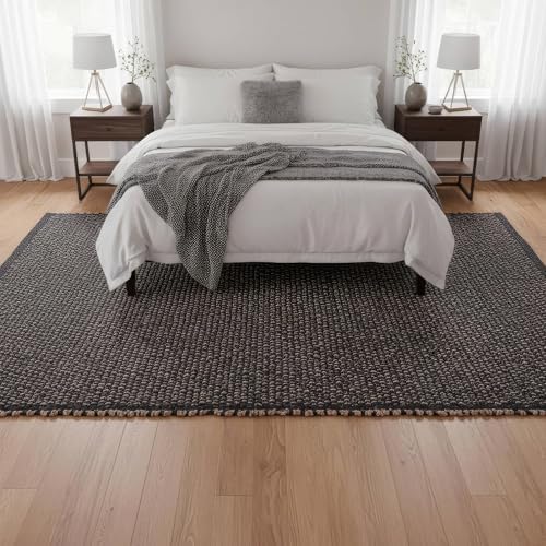 Dark Gray 6x9 Cotton Jute Rugs Braided Mid-Century Modern Living Room Rug