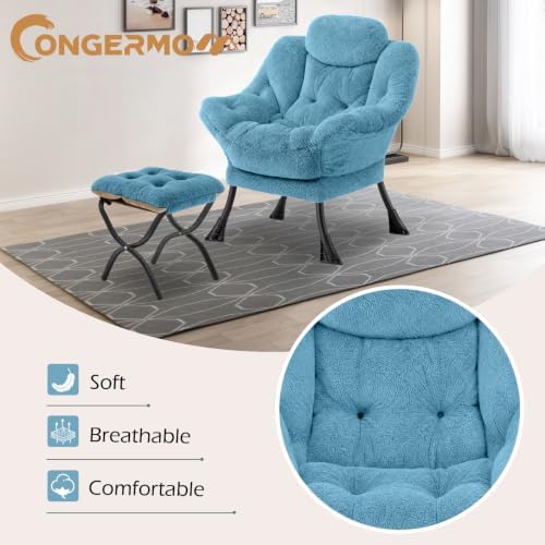 Lazy Chair with Folding Ottoman,Leisure Sofa Chair,Soft Fabric Armchair with ...