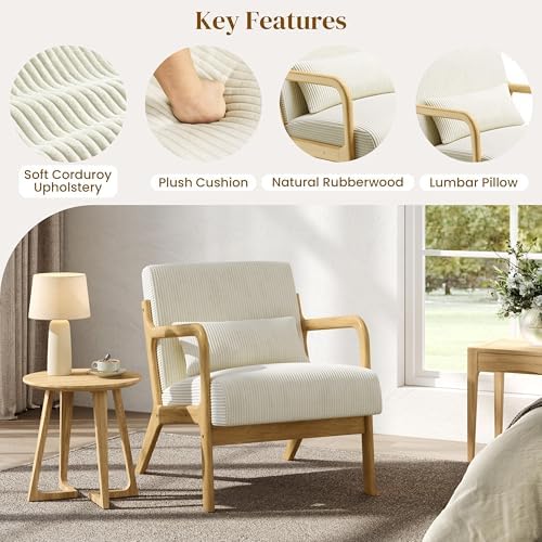 Yaheetech Accent Chair for Living Room, Corduroy Mid Century Modern Reading A...