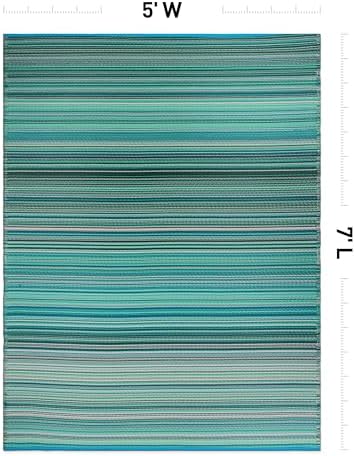 Rugshop Contemporary Stripe Patio Deck Backyard Area Rug Blue 5' x 7'