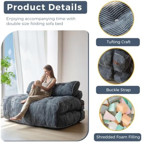 MAXYOYO Folding Sofa Bed, Convertible Chair Bed with Pillow