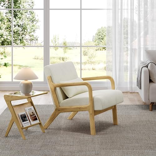 Yaheetech Accent Chair for Living Room, Corduroy Mid Century Modern Reading A...