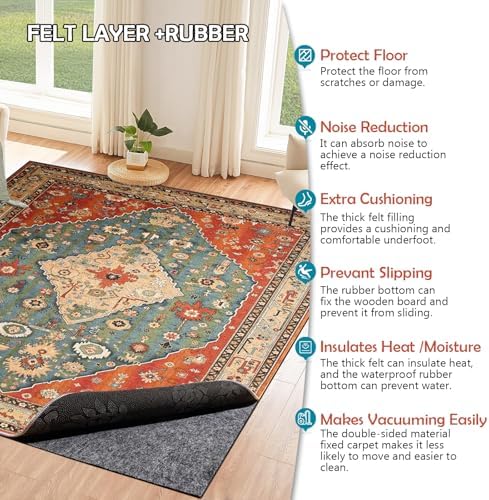Waterproof Rug Pad, 6x9 Ft Under Area Rug Carpet Pad, Non Slip Rug Pads for A...