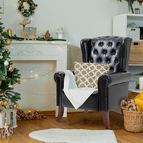 MOJAY PU Leather Accent Chair, Mid-Century Living Room Sofa Chair, Upholstere...