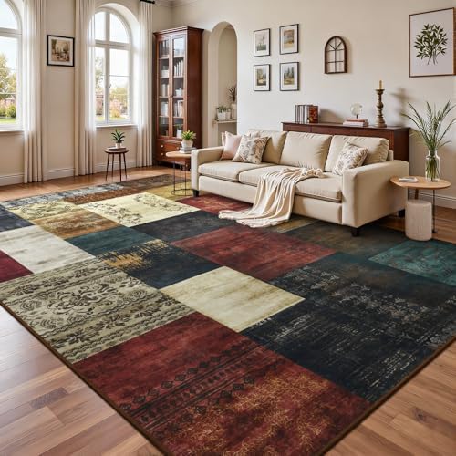 DweIke Washable Area Rugs 8x10 for Living Room, Large Modern Geometric Colorf...