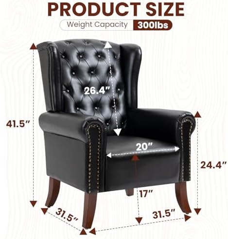 Faux Leather Accent Chair, Mid-Century High Back Armchair Upholstered Club So...