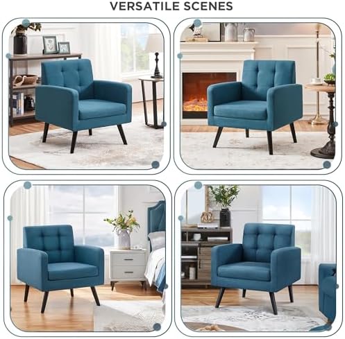 Yaheetech Mid Century Accent Chair Living Room Chair Navy Blue