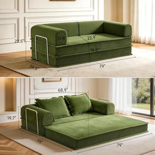 79" Futon Sofa Bed, Daybed Couch with Fixed-Shape Frame, 4-in-1 Boneless...
