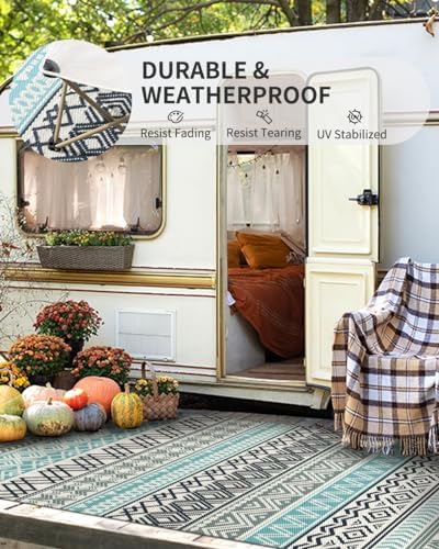 MontVoo Outdoor Rug Carpet 8x10 Waterproof-Patio Rug Mat Reversible RV Campin...