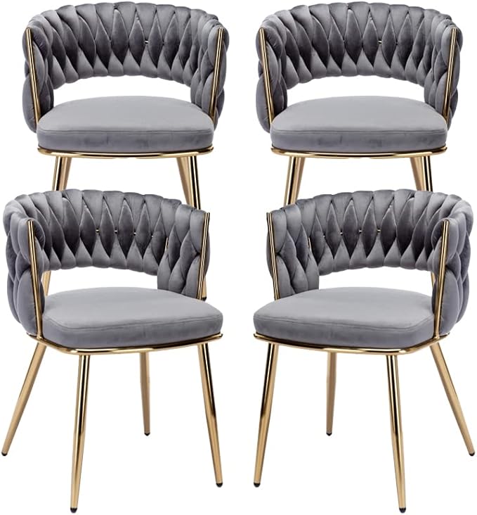 KCC Velvet Dining Chairs Set of 4, Gold Modern Dining Chair with Metal Legs, ...