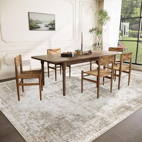 Area Rug 8x10 Washable Rug, Vintage Boho Medallion Rugs Non-Slip Soft Low Pil...