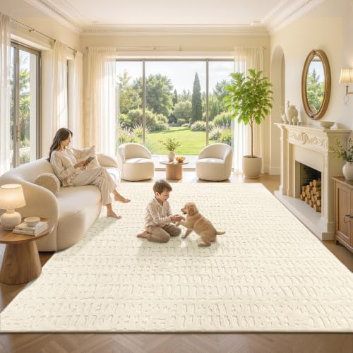 Yamaziot Washable 8x10 Area Rugs for Living Room Textured Non Slip, Beige