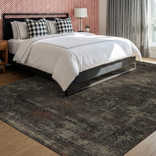 TALANOVA Black Farmhouse Washable 8x10 Area Rugs for Living Room, Dark Charco...