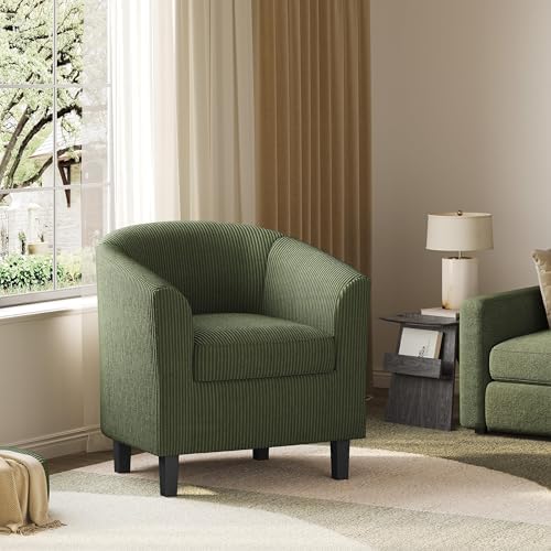 Yaheetech Accent Chairs, Corduroy Barrel Armchairs, Dark Green