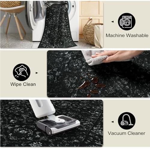 Hedlive Vintage Black Rug for Living Room 9x12, Ultra-Thin Washable Large Are...