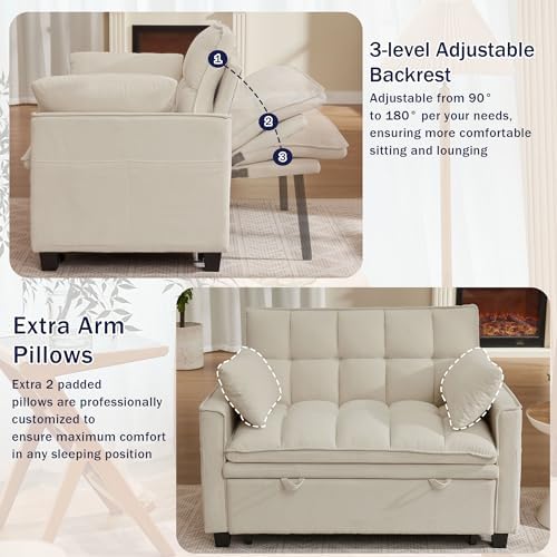 Sleeper Sofa with Pull Out Couch Bed, 48" Convertible Pull-Out Sofa Bed ...