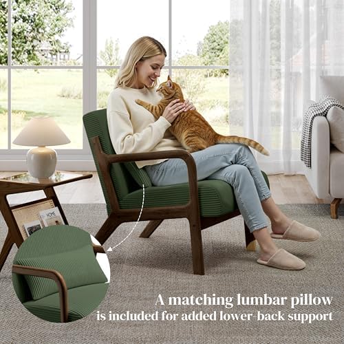 Yaheetech Accent Chair for Living Room, Corduroy Mid Century Modern Reading A...