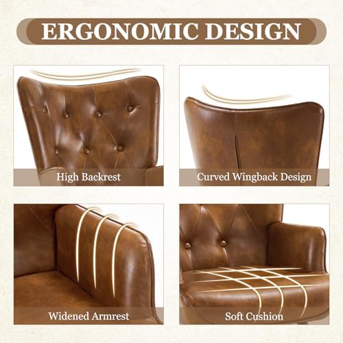 Furnimart Accent Chairs Set of 2, Brown PU Leather Reading Armchair with High...