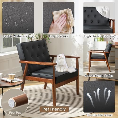 Waiting Room Accent Chairs Set of 2, Black Leather ArmChairs, Office Guest