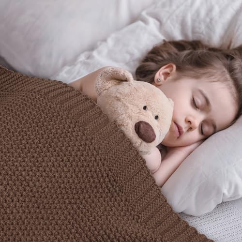 CozeCube Dark Brown Seed Stitch Throw Blanket 60"x80", Farmhouse Decor