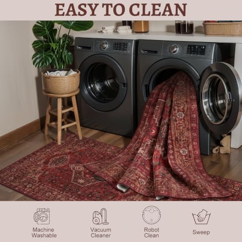 Tangsoo Red 8x10 Washable Area Rugs for Living Room, Non Slip Large Rug