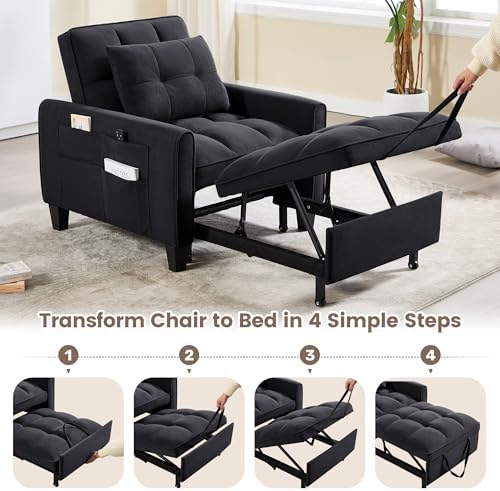 Convertible Sleeper Chair, 3 in 1 Sleeper Chair Bed Pull Out Sofa Bed Chairs,...