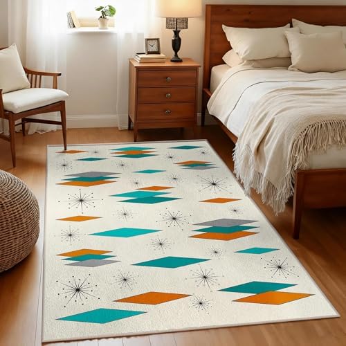 3x5 Mid Century Modern Rug for Entryway Living Room Bedroom Dining Room Atomi...