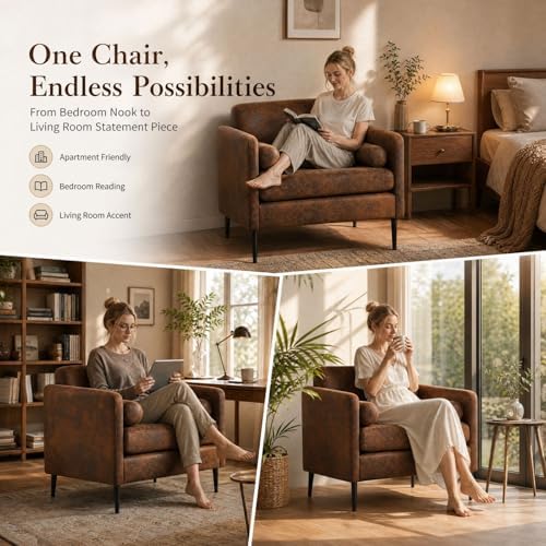 Karl home 38.2" Club Chair, Bronzing Cloth Accent Chair, Brown