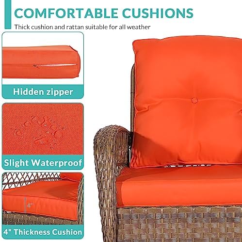 MEETWARM Outdoor Wicker Rocking Chair, Rattan Patio Rocker Chairs with Cushio...