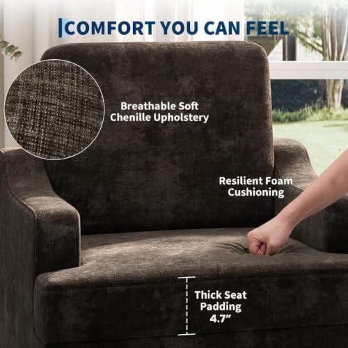 Garvee Dark Brown Comfy Accent Chair, Upholstered Armchair for Living Room